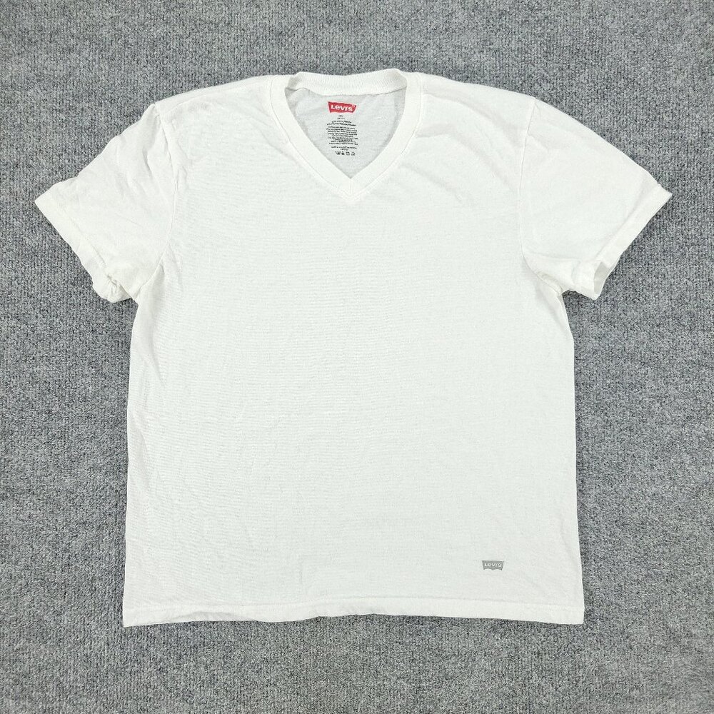 Levi's Shirt Men's Size Medium White Logo Graphic V-Neck Short Sleeve Pullover